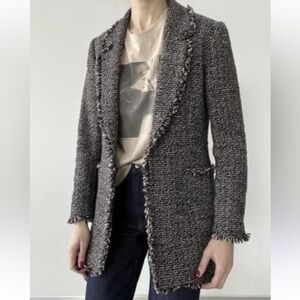 Massimo Dutti Tweed Long Blazer Jacket — Size 4 (EUR 36)